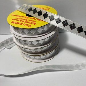 10 Silver Metallic Diamond White Ribbon 9/16"
